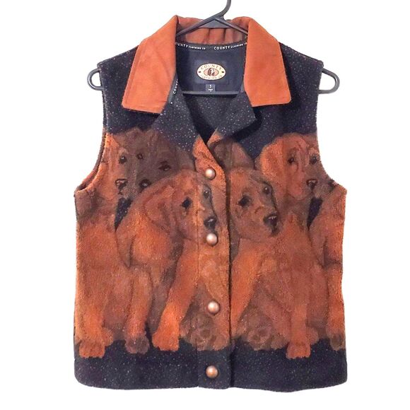 County Clothing Company Womens Sz Small Vest Brown & Tan Dogs Vintage 1998 - Picture 1 of 7
